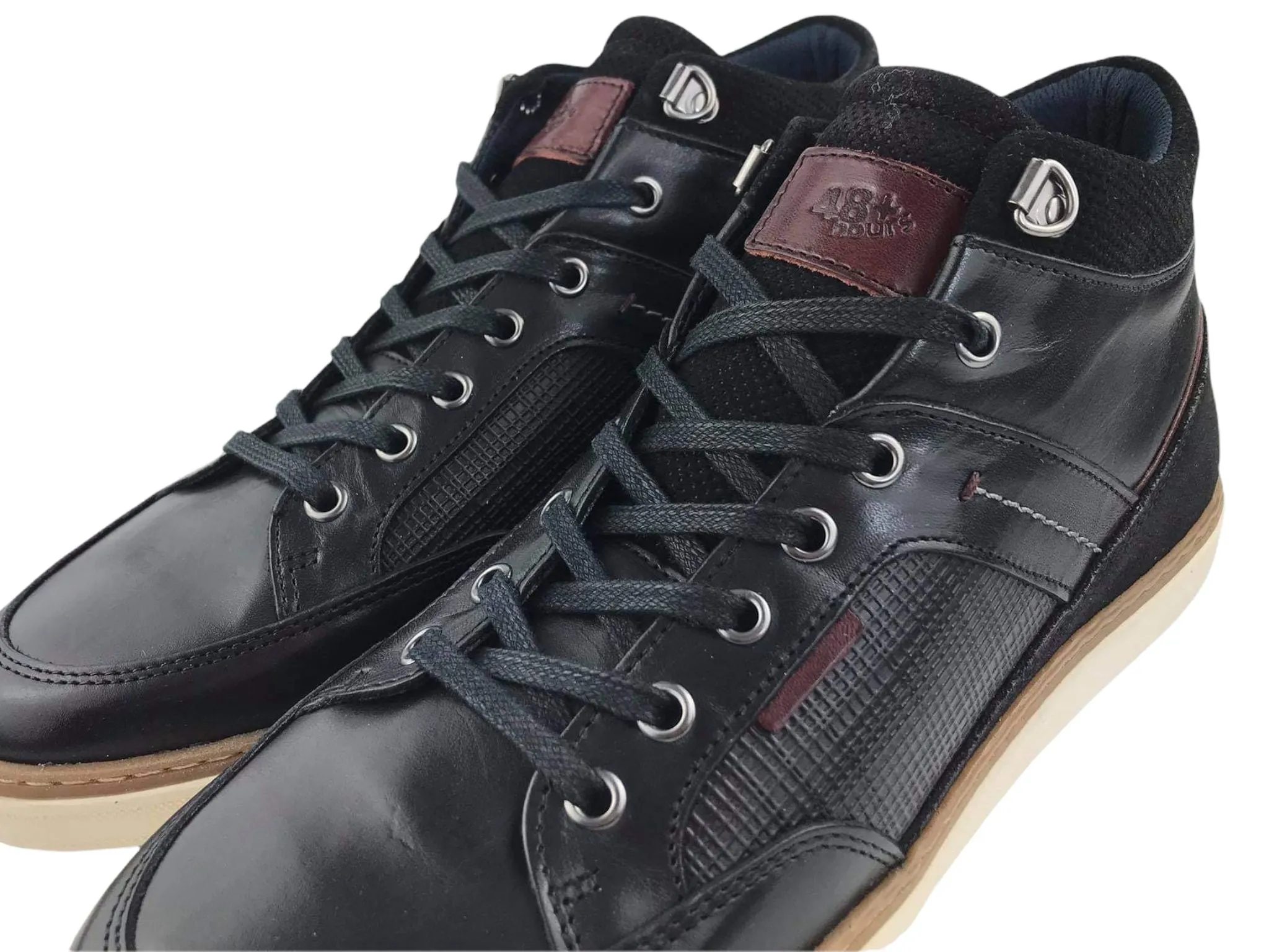 48 Hours | Botines hombre cremalleras y cordones piel negros Singapur