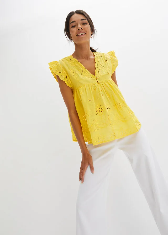 Blusa ancha con encaje Amarillo maíz