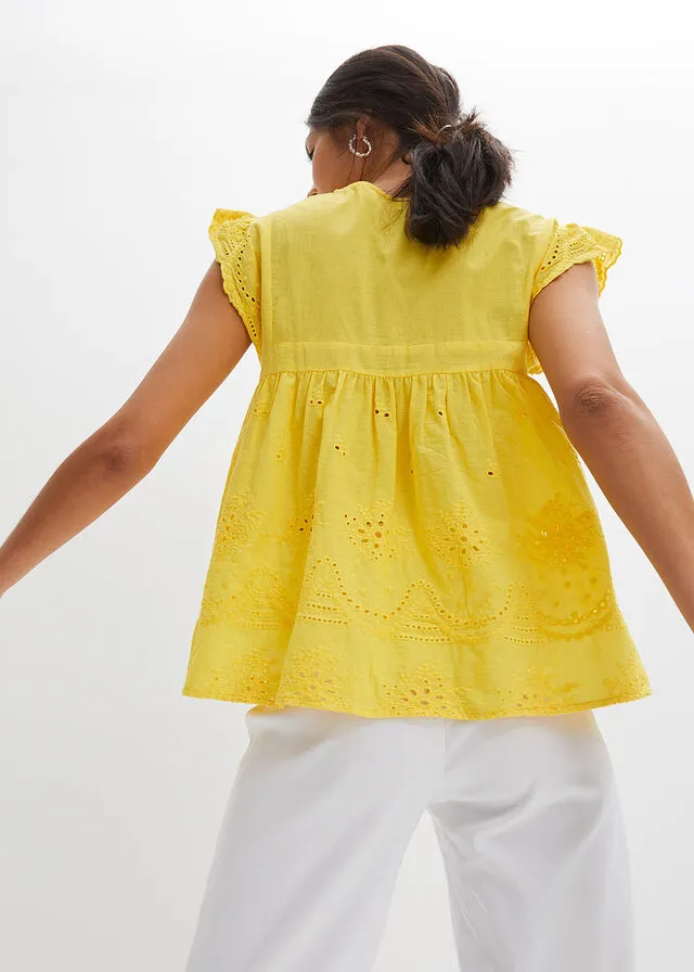 Blusa ancha con encaje Amarillo maíz