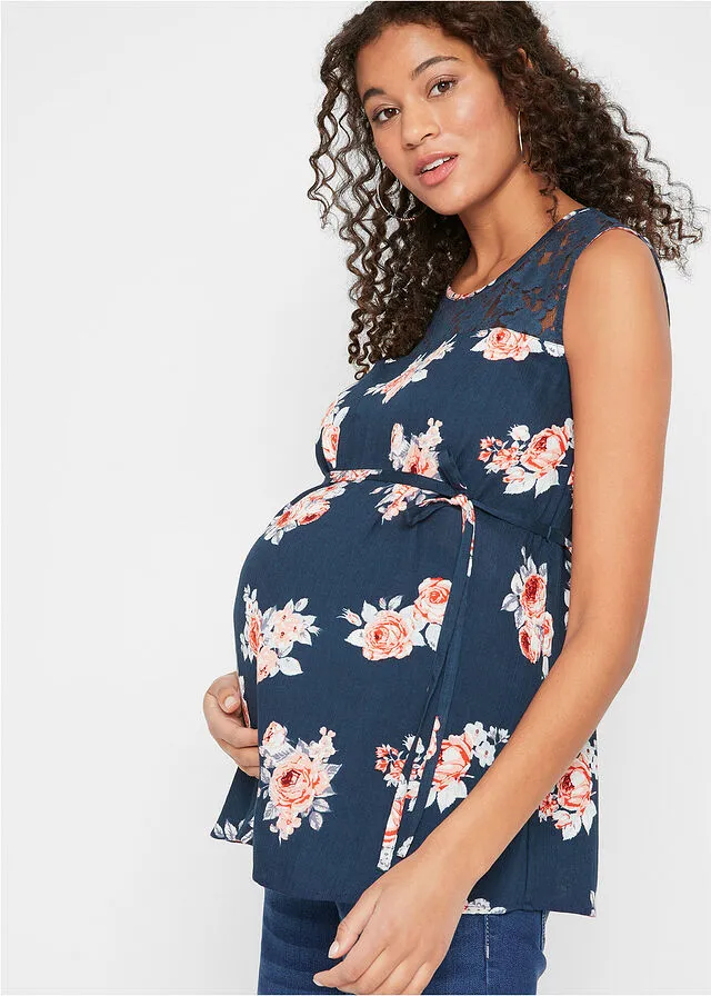 Blusa de maternidad con encaje Azul oscuro de flores