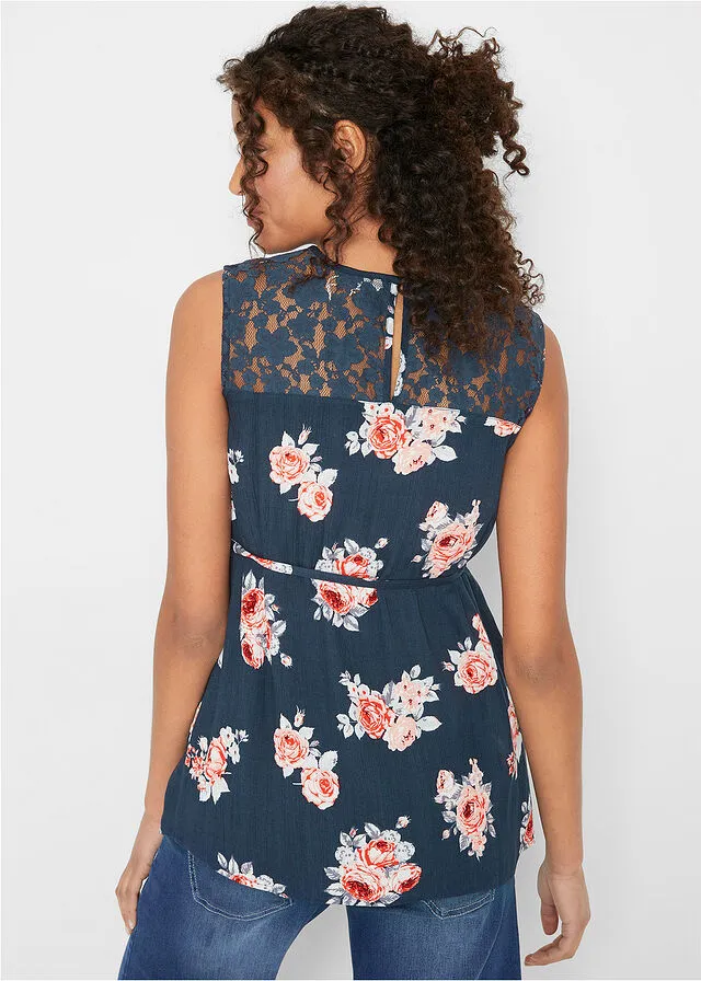 Blusa de maternidad con encaje Azul oscuro de flores