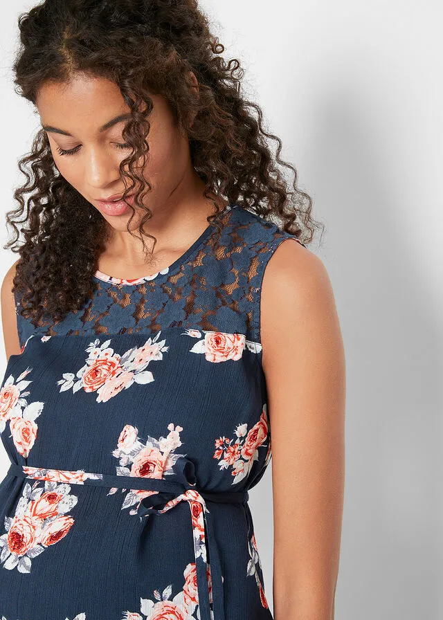 Blusa de maternidad con encaje Azul oscuro de flores