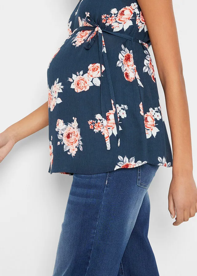 Blusa de maternidad con encaje Azul oscuro de flores