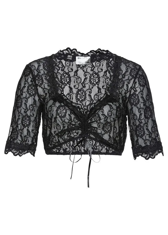 Blusa tirolesa de encaje Negro