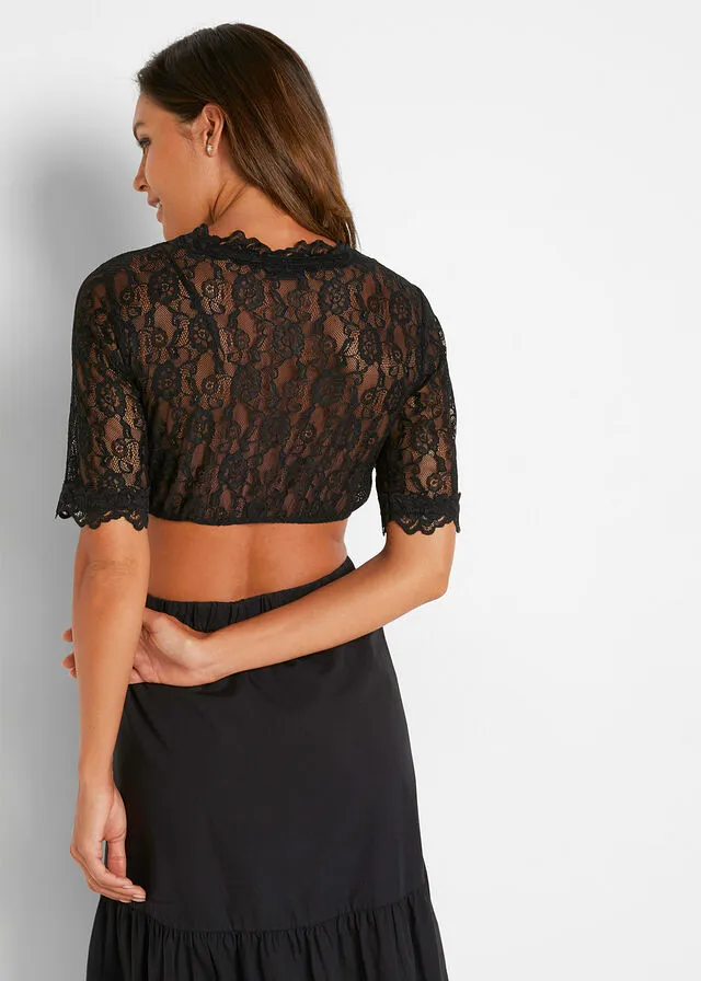 Blusa tirolesa de encaje Negro