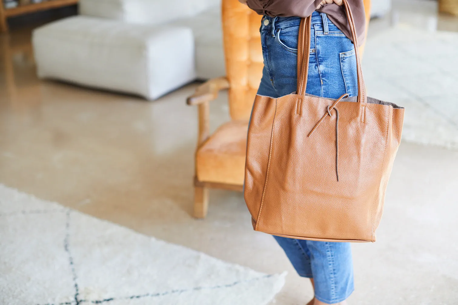 Bolso shopping de piel Tato - camel