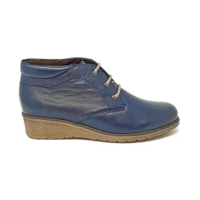 Botines Cómodos Mujer Piel Cuña Cordones Plantilla Extraíble 70241 Marino, de Tupié