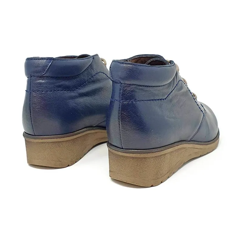 Botines Cómodos Mujer Piel Cuña Cordones Plantilla Extraíble 70241 Marino, de Tupié