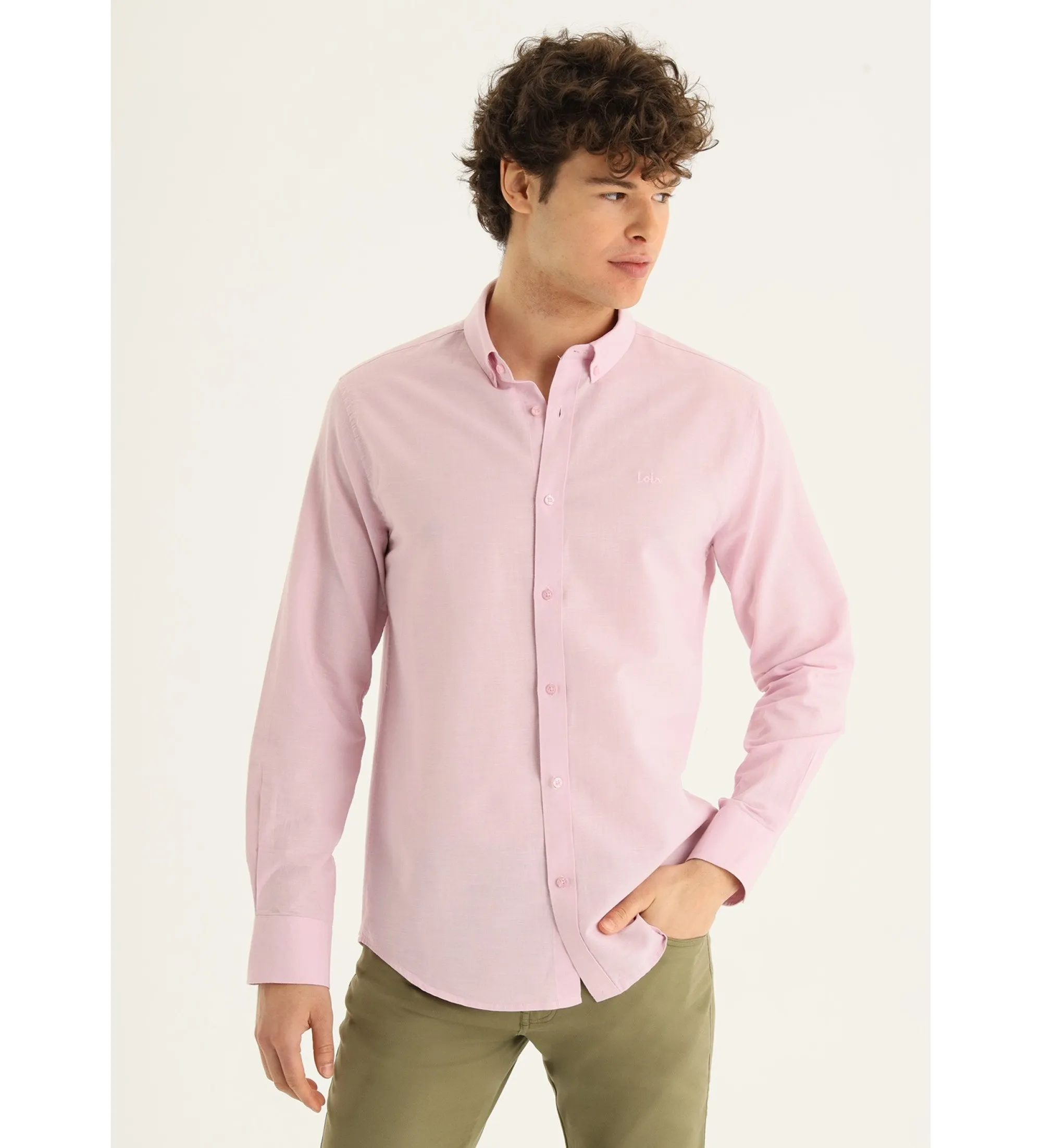 Camisa de lino básica rosa