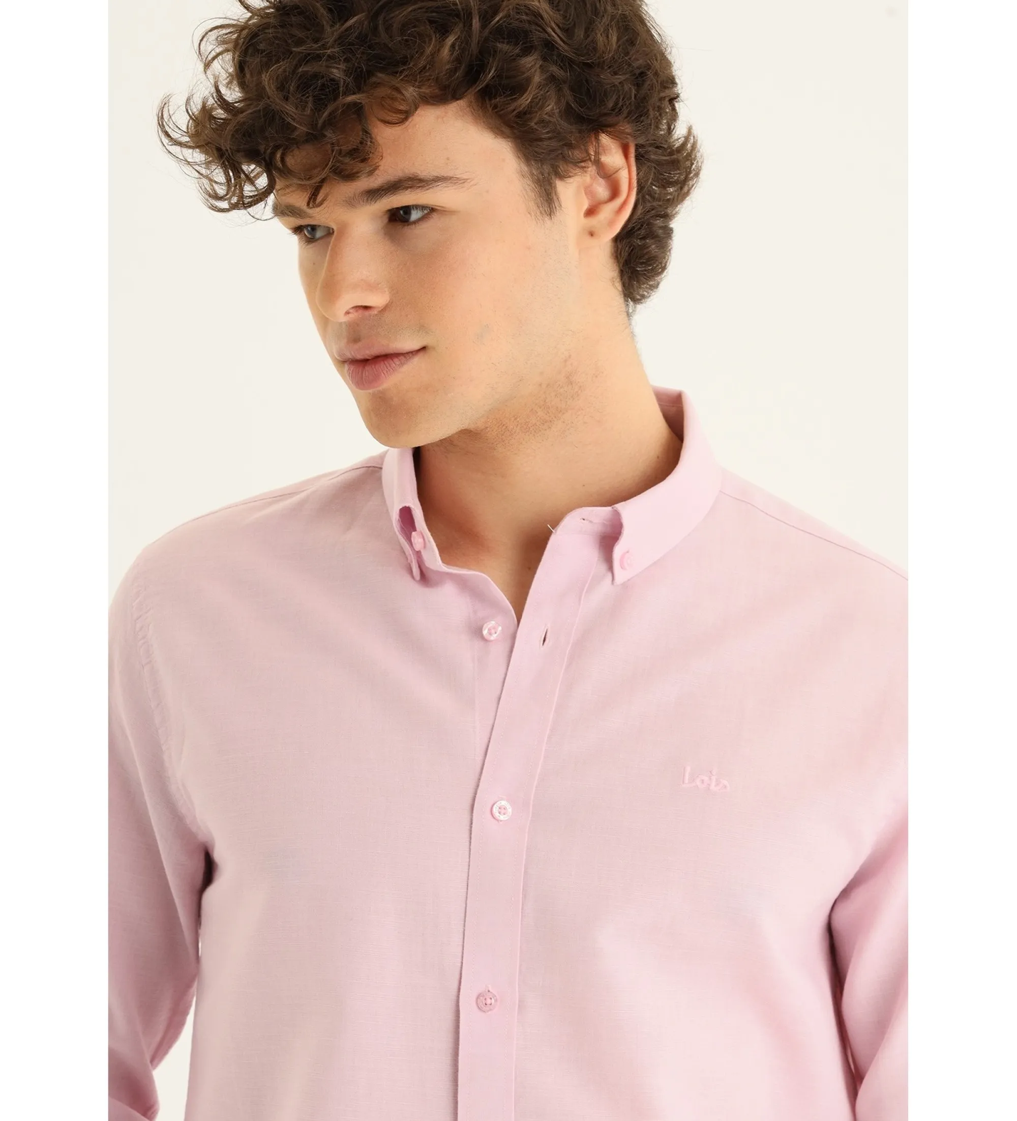 Camisa de lino básica rosa