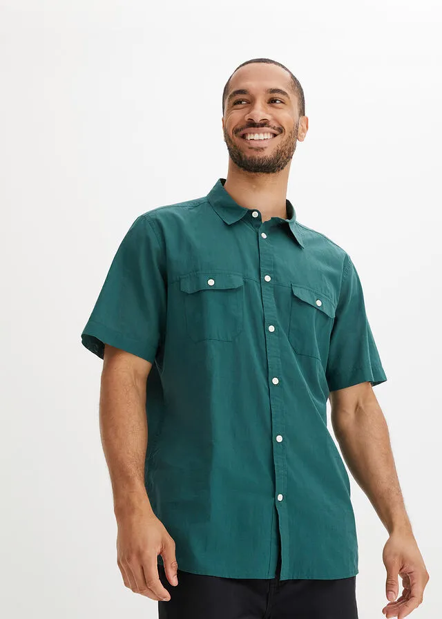 Camisa ligera de manga corta verde mate