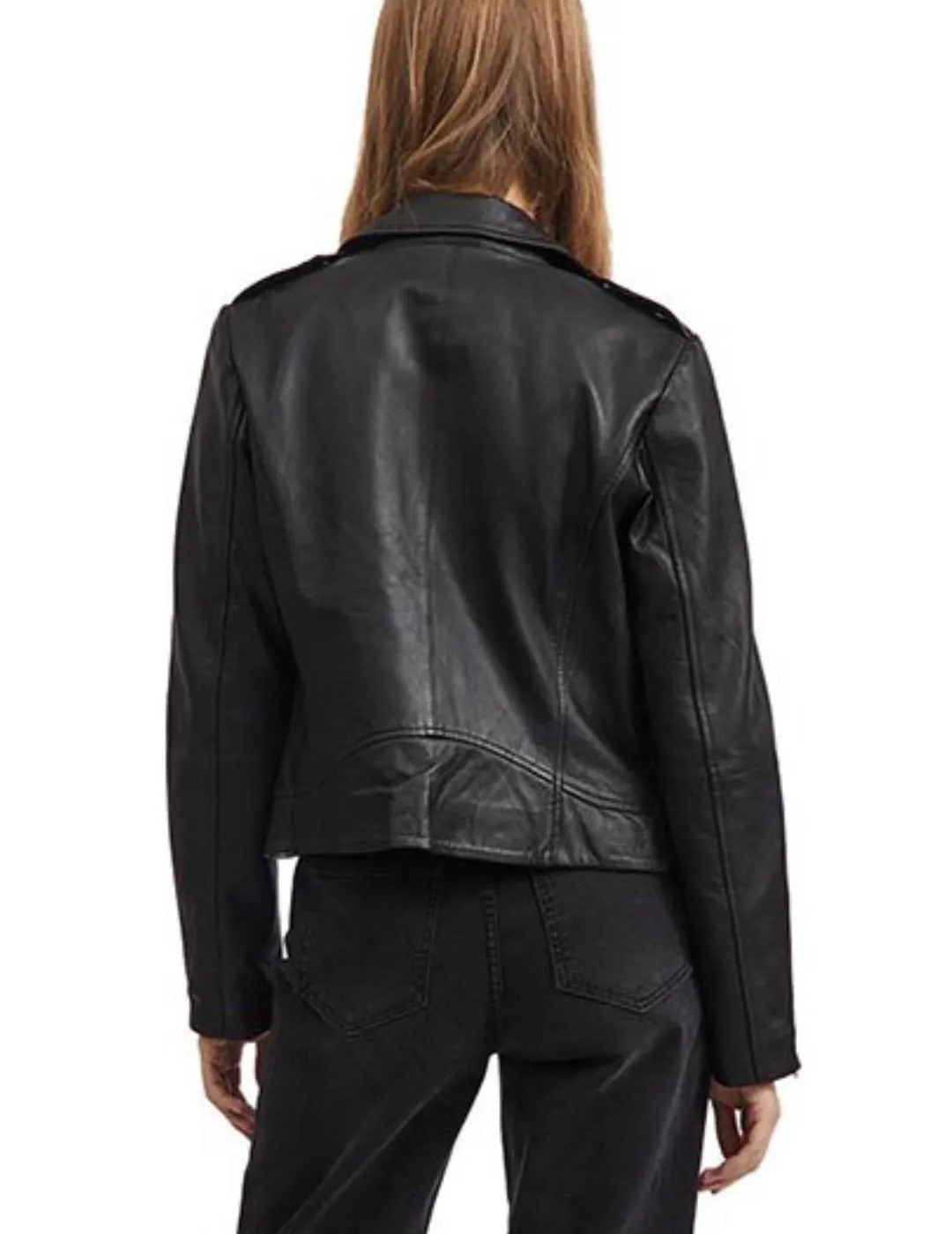 Chaqueta Vila Feli cuero negra para mujer-&