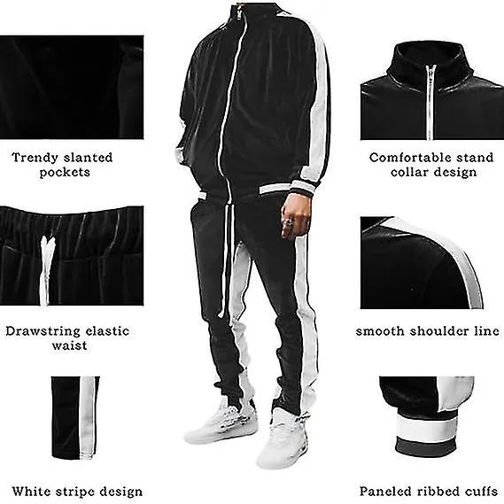 Conjunto de sudadera de terciopelo para hombres, chaqueta casual y conjunto de chándal de pantalones