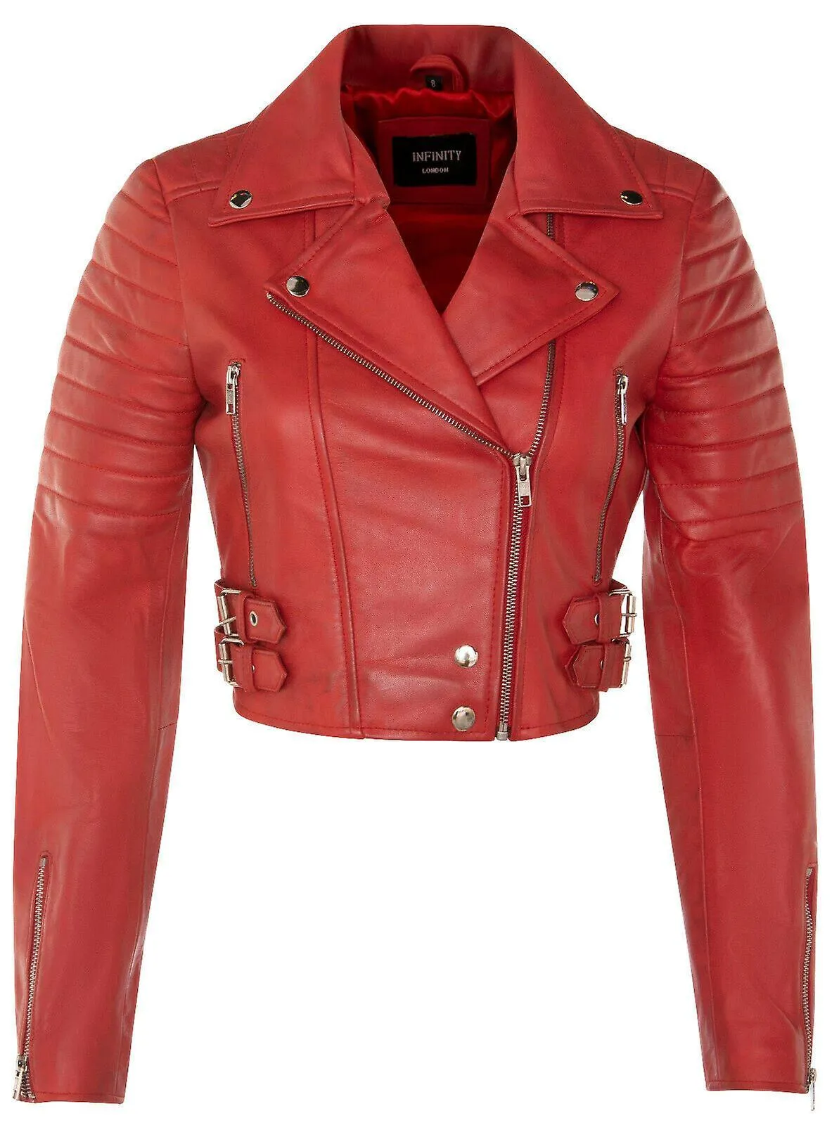 Damas Recortadas Cuerpo Corto Chaqueta Rojo CUERO