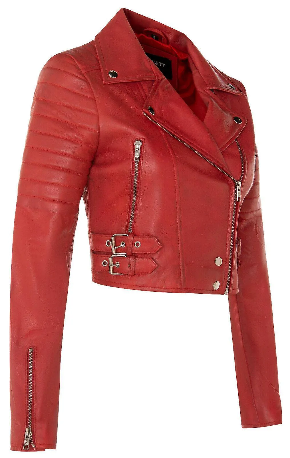 Damas Recortadas Cuerpo Corto Chaqueta Rojo CUERO