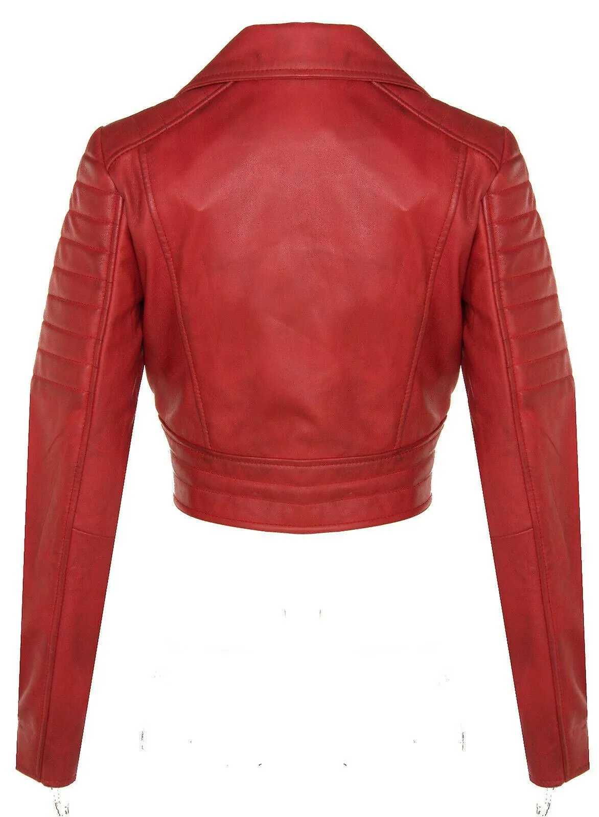 Damas Recortadas Cuerpo Corto Chaqueta Rojo CUERO