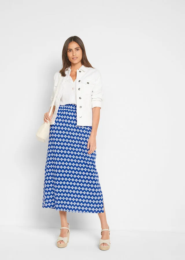 Falda de viscosa estampada Azul gema/blanco estampado