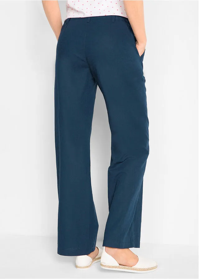 Pantalones sueltos con mezcla de lino Azul marino