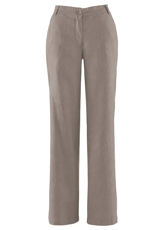 Pantalones sueltos con mezcla de lino taupe