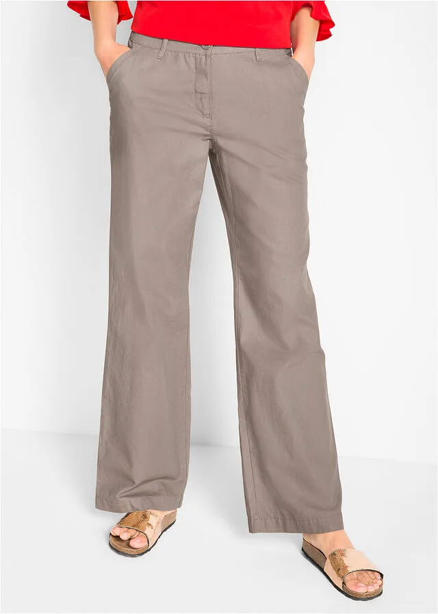 Pantalones sueltos con mezcla de lino taupe