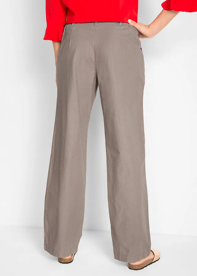 Pantalones sueltos con mezcla de lino taupe