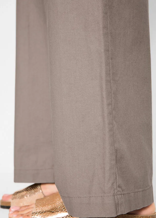 Pantalones sueltos con mezcla de lino taupe