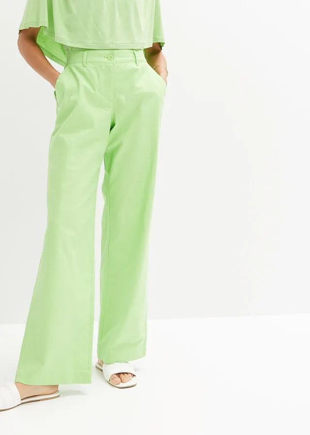 Pantalones sueltos con mezcla de lino Verde apio