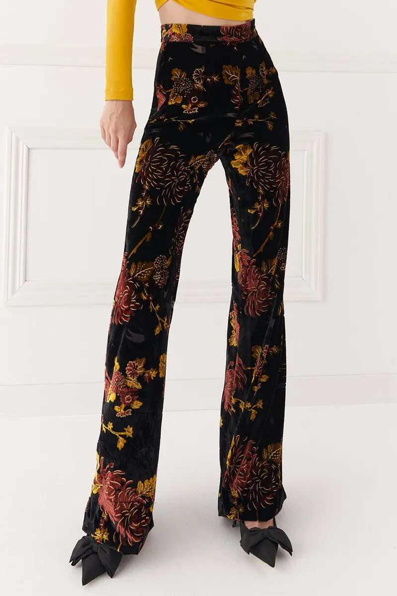 Pantalón palazzo de terciopelo flores Darcy