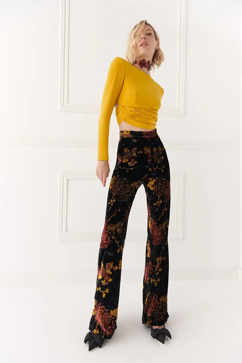 Pantalón palazzo de terciopelo flores Darcy