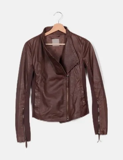 Pinko Chaqueta biker de piel marrón