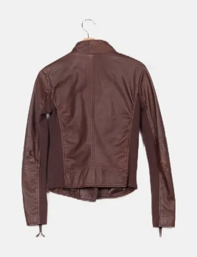 Pinko Chaqueta biker de piel marrón