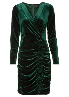 Vestido de terciopelo con fruncido Verde oscuro